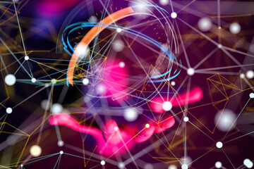 Global network. Blockchain. 3D illustration. Neural networks and artificial intelligence. Abstract