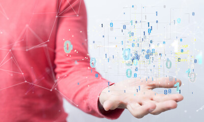 Neural network 3D illustration. Big data and cybersecurity