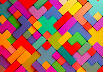 Toy brick. Multi-colored elements of different shapes. Geometric baby wallpaper. Decorative geometric elements. Rainbow toy bricks. Cartoon style wallpaper. Children backdrop. 3d rendering.