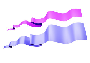 Textile ribbon. Multicolored ribbon cartoon style. Set of developing ribbon. Place to put text on tapes. Decorative textile elements. Fabric element. Two tape isolated on white. 3d image.