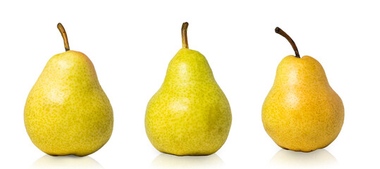 Pear isolated on white background. Ripe yellow pears. Juicy and fresh fruits