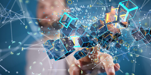 small data Cloud technology. Polygonal wireframe art looks like constellation