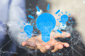 lamp idea holding in hand 3d