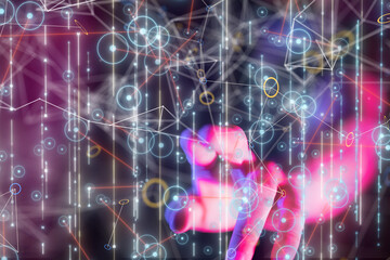 Neural network 3D illustration. Big data and cybersecurity