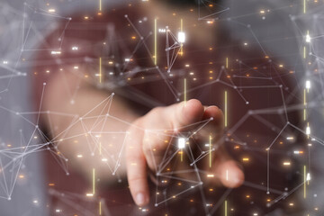 Digital cyberspace with particles and Digital data network connections concept