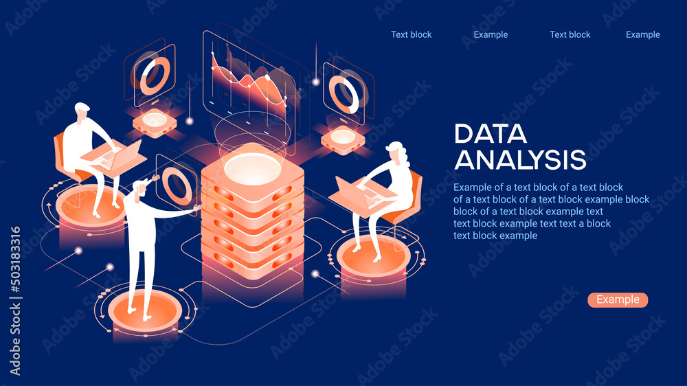 Wall mural people in the team analyze diorrams and graphics. data visualization concept. 3d isometric vector il