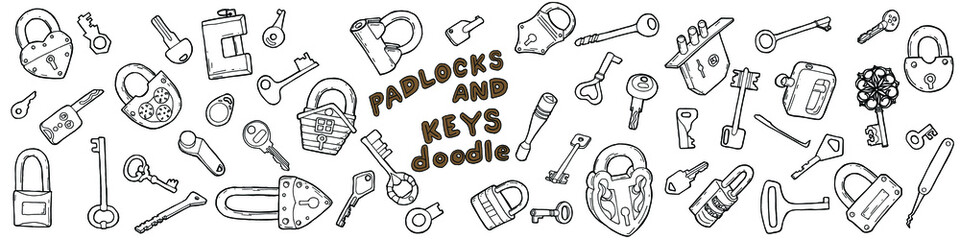 doodle padlock and keys handdrawn illustration set design slements for any purposes © sadco