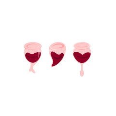 Types of menstrual cups menstrual period. Eco Feminine hygiene item.