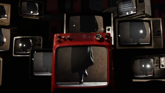 Argentine Gaucho Dancing Malambo Traditional Folk Dance, and Retro Televisions. 4K Resolution.