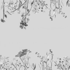 Biało czarna kompozycja kwiatowa szablon roślinny © Monika
