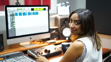 Voice over woman in a vocal booth