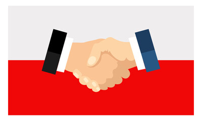 two people shaking hands on the background of the flag of Poland EPS10