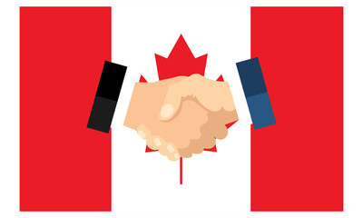Obraz premium two people shaking hands on the background of the flag of canada eps10