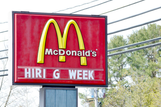 McDonald's Signage, Hiring Week (at Post Office Square)- May 2, 2022, Kennebunk, Maine, United States