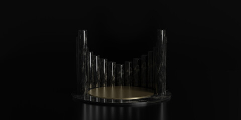 Obraz premium 3D illustration, Modern minimalist mockup for podium display or showcase, black 3D rendering background for product promotion. Abstract platform.