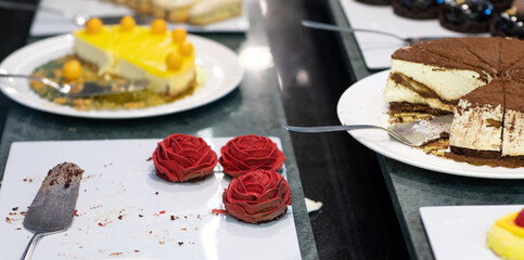 sweets and cakes on the counter