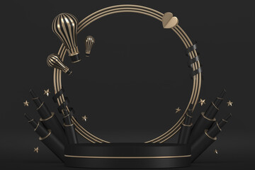 black stage podium for products decoration suitable .3D rendering