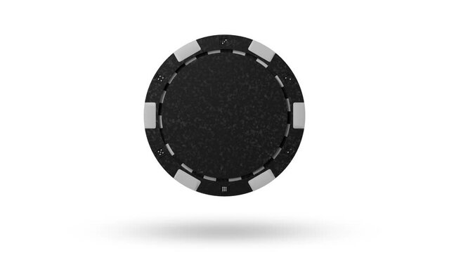 Close up. Slow motion. Isolated. Loop video. Green screen. Levitation black poker chips, tokens on white background. Concept of casino, game design, advertising, win. Poker chip 4k stock footage