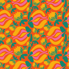 Floral seamless pattern on an orange background. Floral background for fashion, wallpaper, print. Fashionable floral vector design.