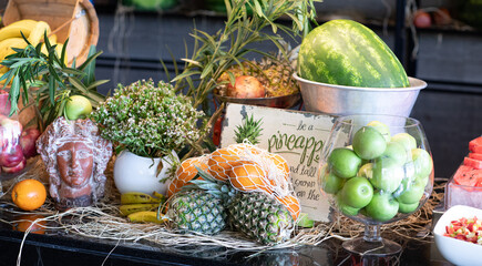 Obraz na płótnie Canvas assortment of fresh fruits on the counter
