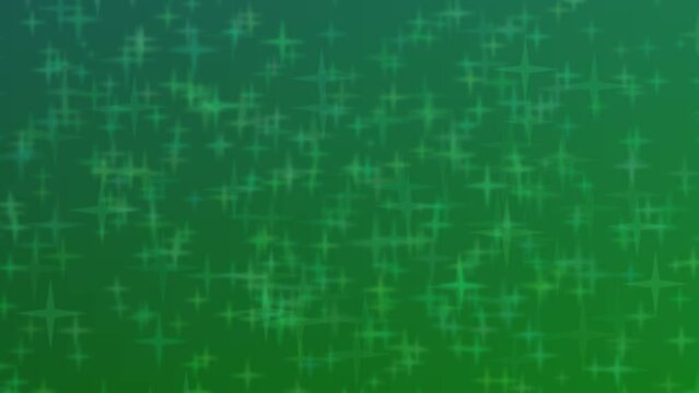 Motion graphics. forest green abstract defocused background, star shape bokeh spots