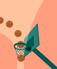illustration of a basketball hoop with balls