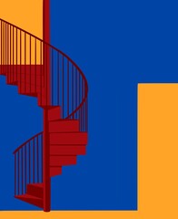  a long bright red staircase
