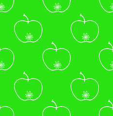 Green apples. Seamless pattern vector illustration. Summer design with lovely fruits on the white background. Hand drew ink doodle style. Abstract fruit. 
