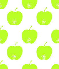 Green and lovely apple. Summer design with cute fruits. Abstract fruits in hand-drawn doodle style. Vector creative texture. Great for fabric, textile, paper and printing.