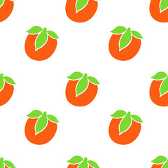 Orange persimmon. Seamless pattern with cute vector illustration. Summer design with tropical fruit. Hand drew ink doodle style. Abstract fruit. 