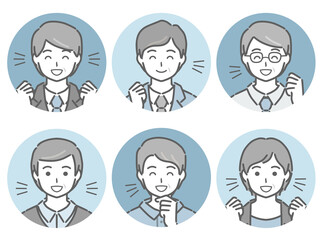 喜ぶ中年男性の丸アイコンセット