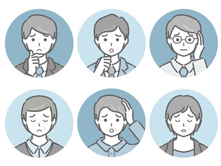 困る中年男性の丸アイコンセット