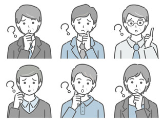 疑問に思う中年男性の上半身セット