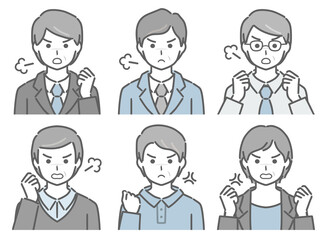 怒る中年男性の上半身セット