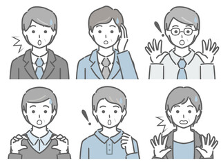 驚く中年男性の上半身セット