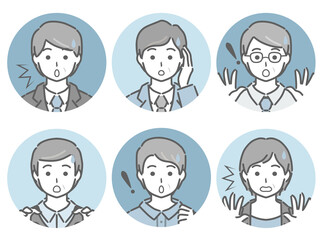 驚く中年男性の丸アイコンセット