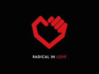 Radical in love - clenched fist in the shape of a heart