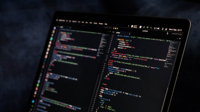 Background with php programming code on a laptop screen