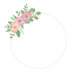 Watercolor frame with simple childish flowers. Template with copy space.