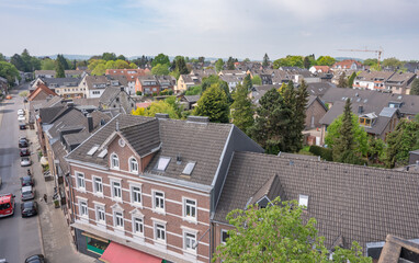 Aachen May 2022: Panoramic view of parts of the Eilendorf district in spring	
