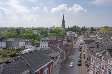 Aachen May 2022: Panoramic view of parts of the Eilendorf district in spring