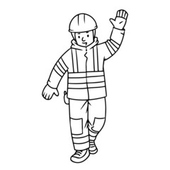 Lifeguard or resquer waving by hand. Coloring book