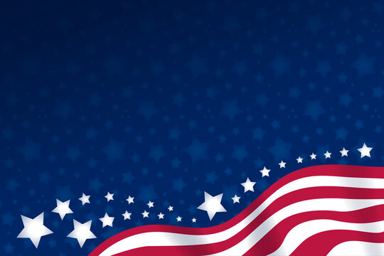 Background for happy independence day of USA, 4th of july banner. Vector template with American flag on dark blue starry background. United states design, illustration eps 10.