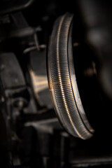 Fototapeta premium Modern transmission, gearbox CVT belt exposed for future repairs