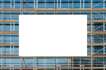 Advertising billboard mock-up mounted on the scaffolding