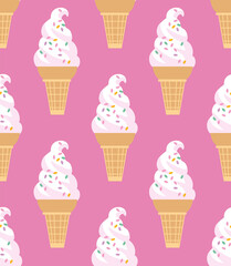 Ice cream seamless pattern. Cartoon style. Vector illustration.