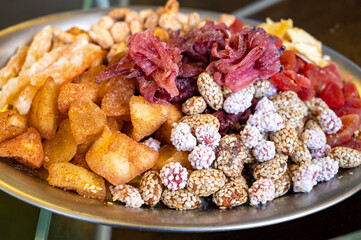 Turkish and Middle East dessert and finger food, assortment of nuts, dried fruits and berries