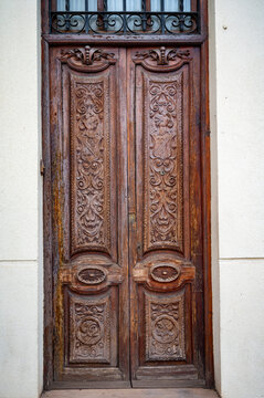 Example of medieval geometrical ornaments on wooden doors in Granada, Andalusia, Spain