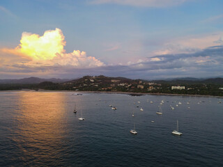 Aerial of Tamarindo, Costa Rica at sunset