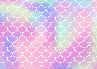 Gradient mermaid background with holographic scales.